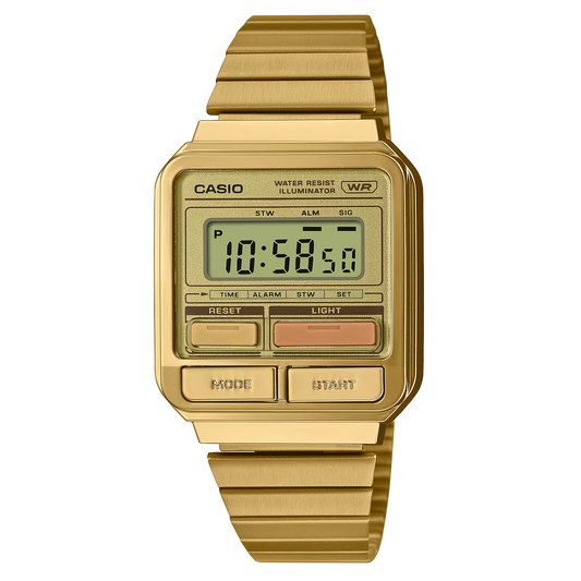 Reloj Digital Retrofuturista Vintage Dorado de Hombre