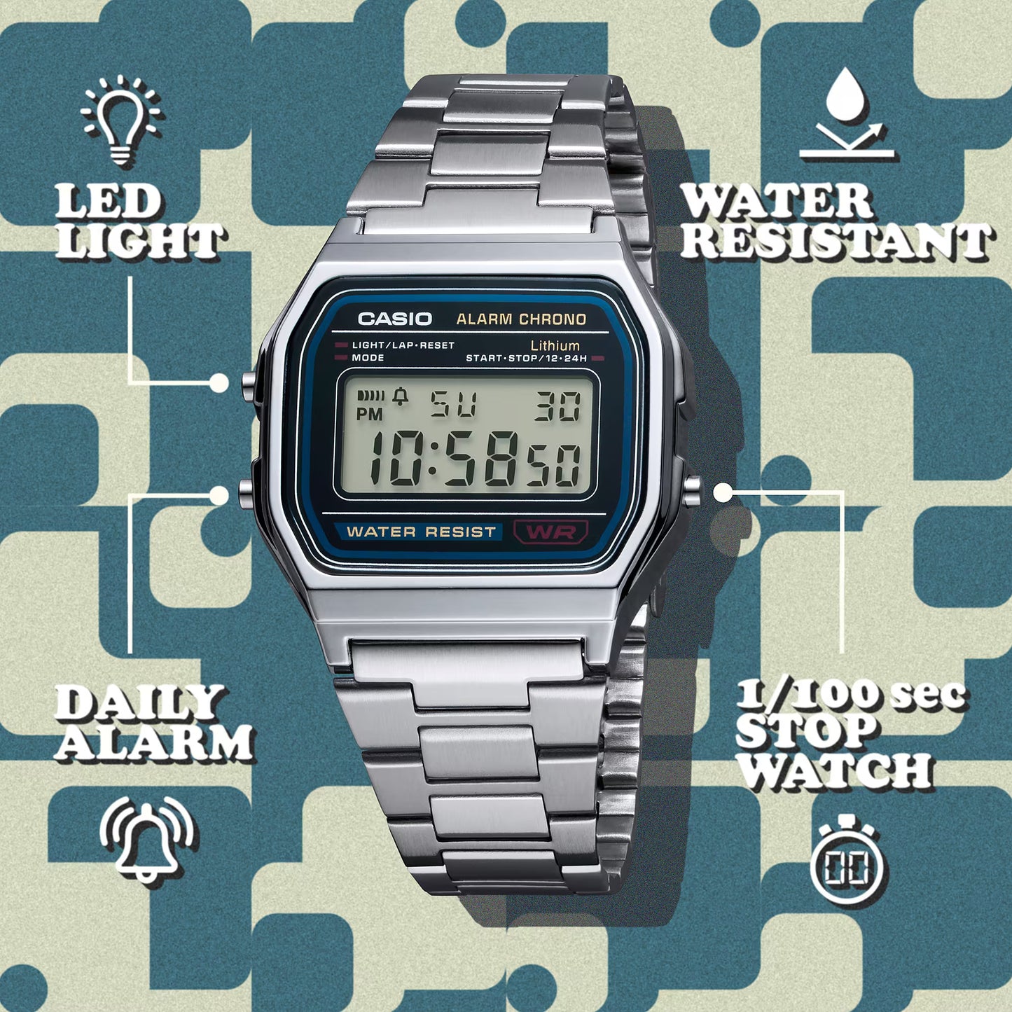 Reloj Digital Vintage Plateado de Hombre