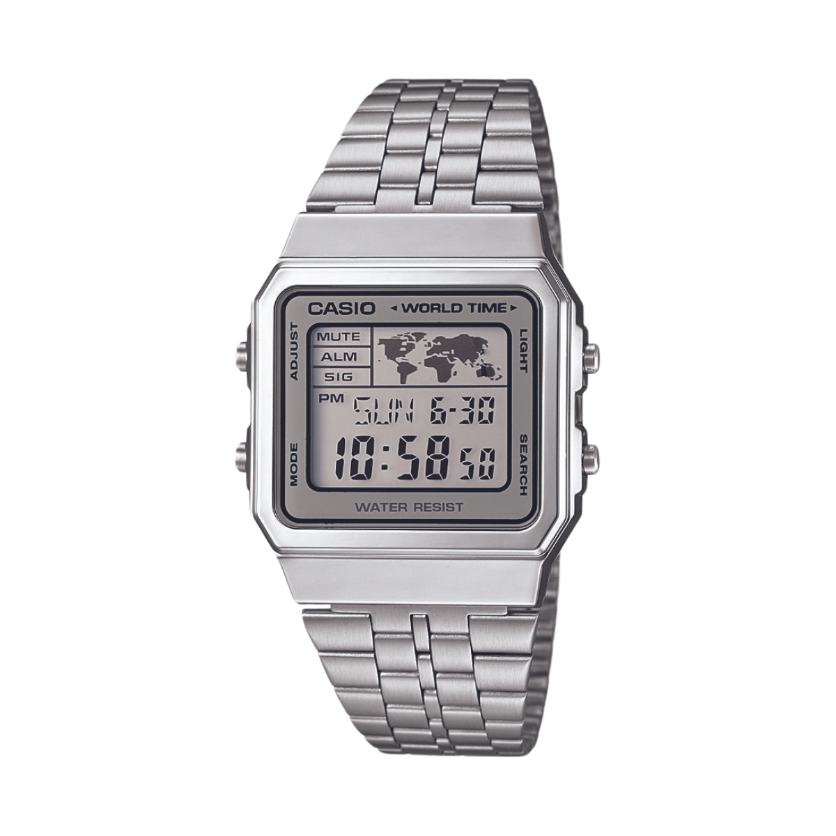 Reloj Digital World Time Vintage Plateado de Hombre
