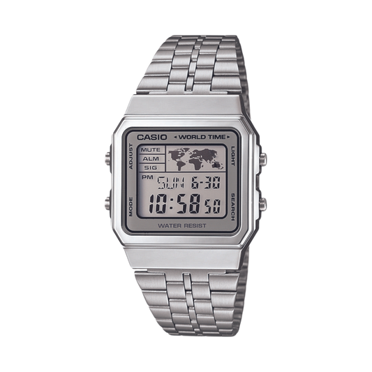 Reloj Digital World Time Vintage Plateado de Hombre