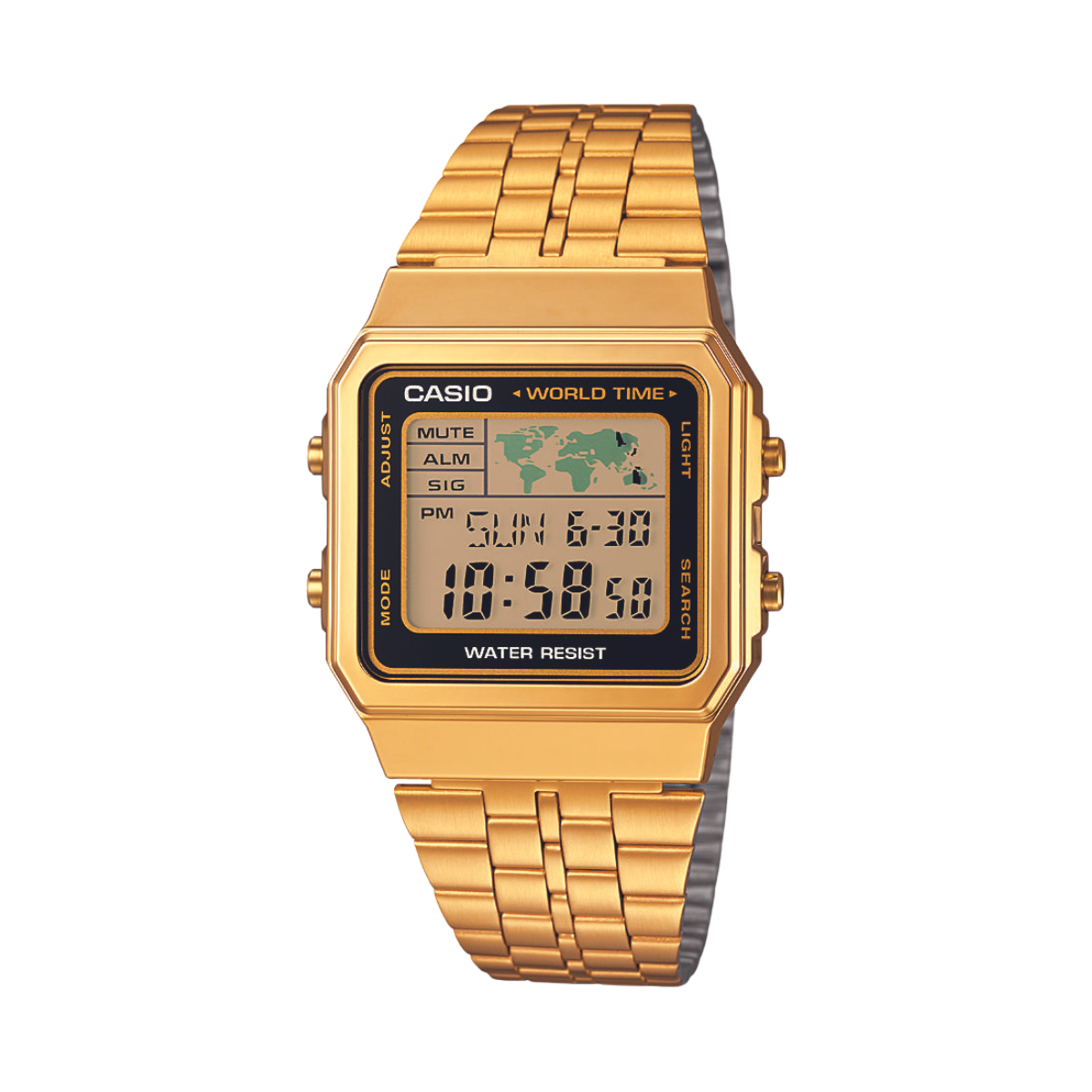 Reloj Digital World Time Vintage Dorado de Hombre