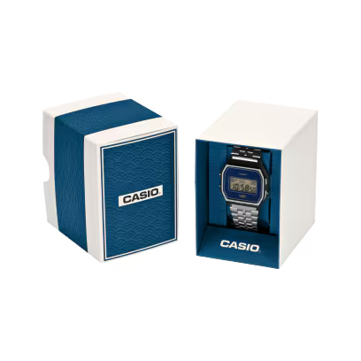 Reloj Digital Clásico Plateado Seigaiha Azul Unisex