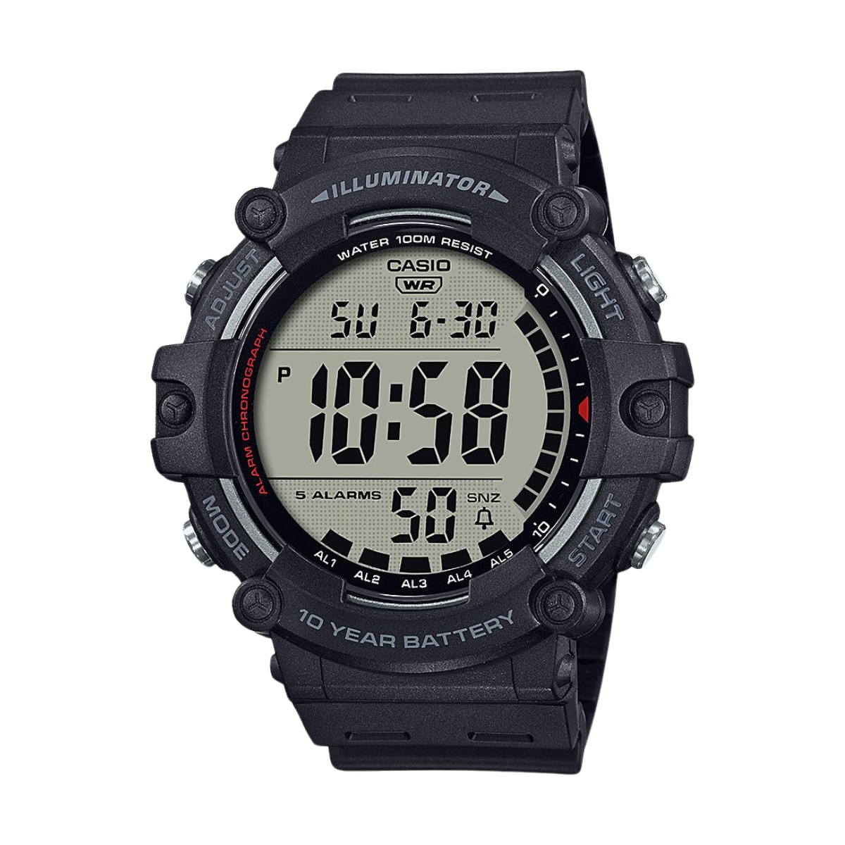 Reloj Digital Illuminator Wide-Face LCD Casual Negro de Hombre