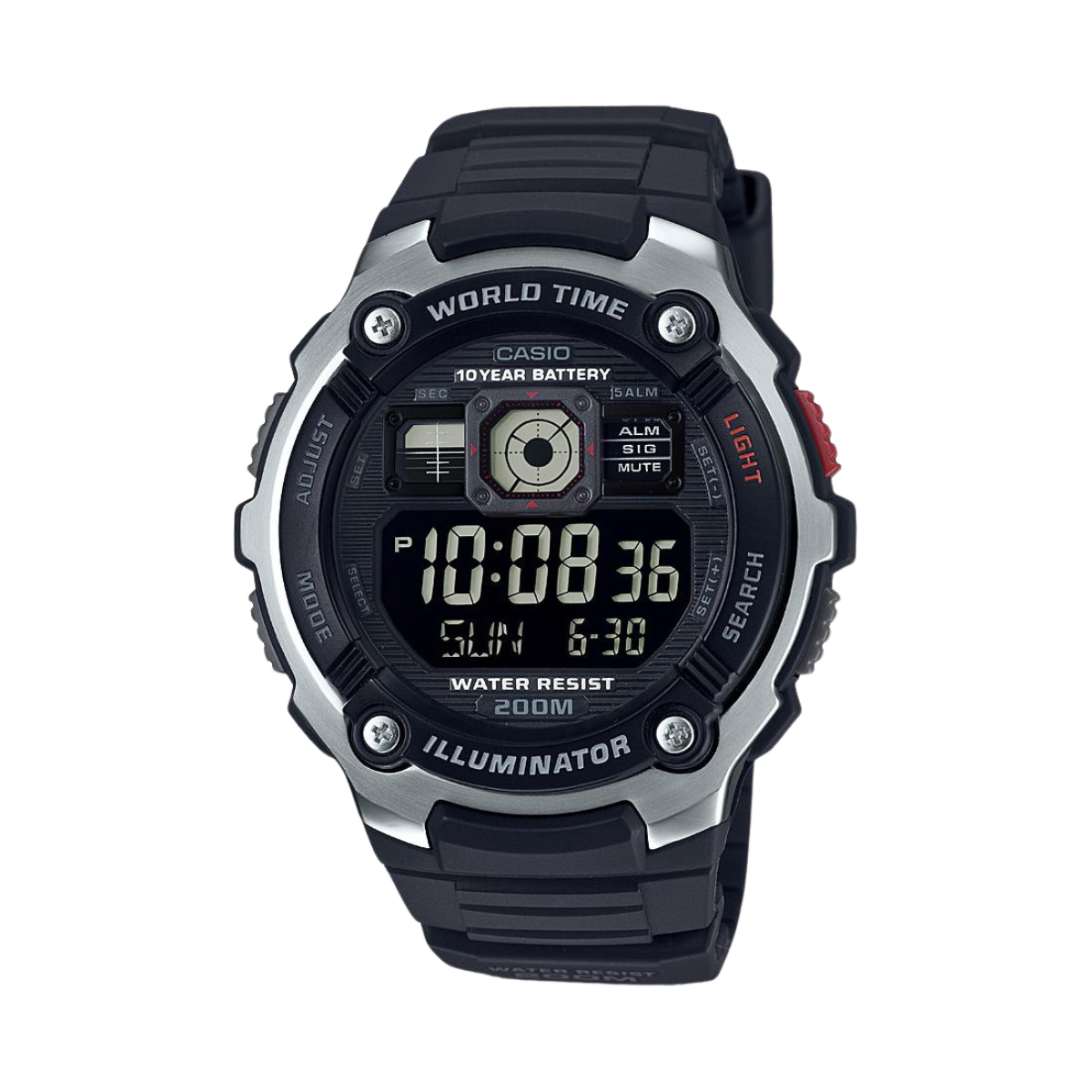 Reloj Digital Illuminator World Time Casual Negro de Hombre