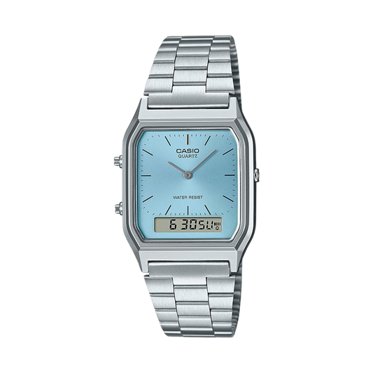 Reloj Análogo-Digital Vintage Plateado de Hombre