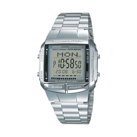 Reloj Digital Data Bank Illuminator Casual Plateado de Hombre