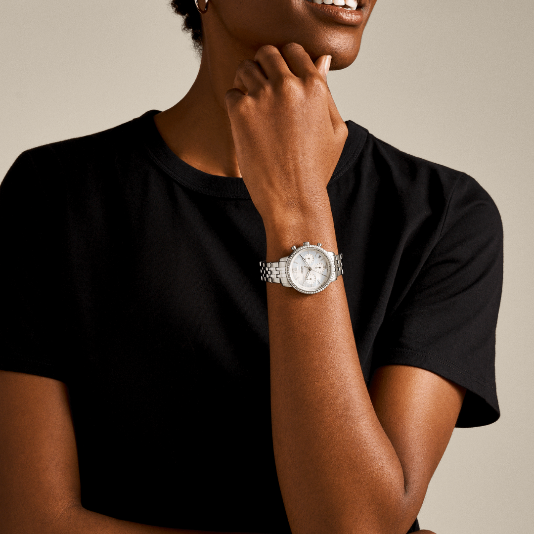 Reloj Análogo Casual con Cronógrafo Plateado de Mujer