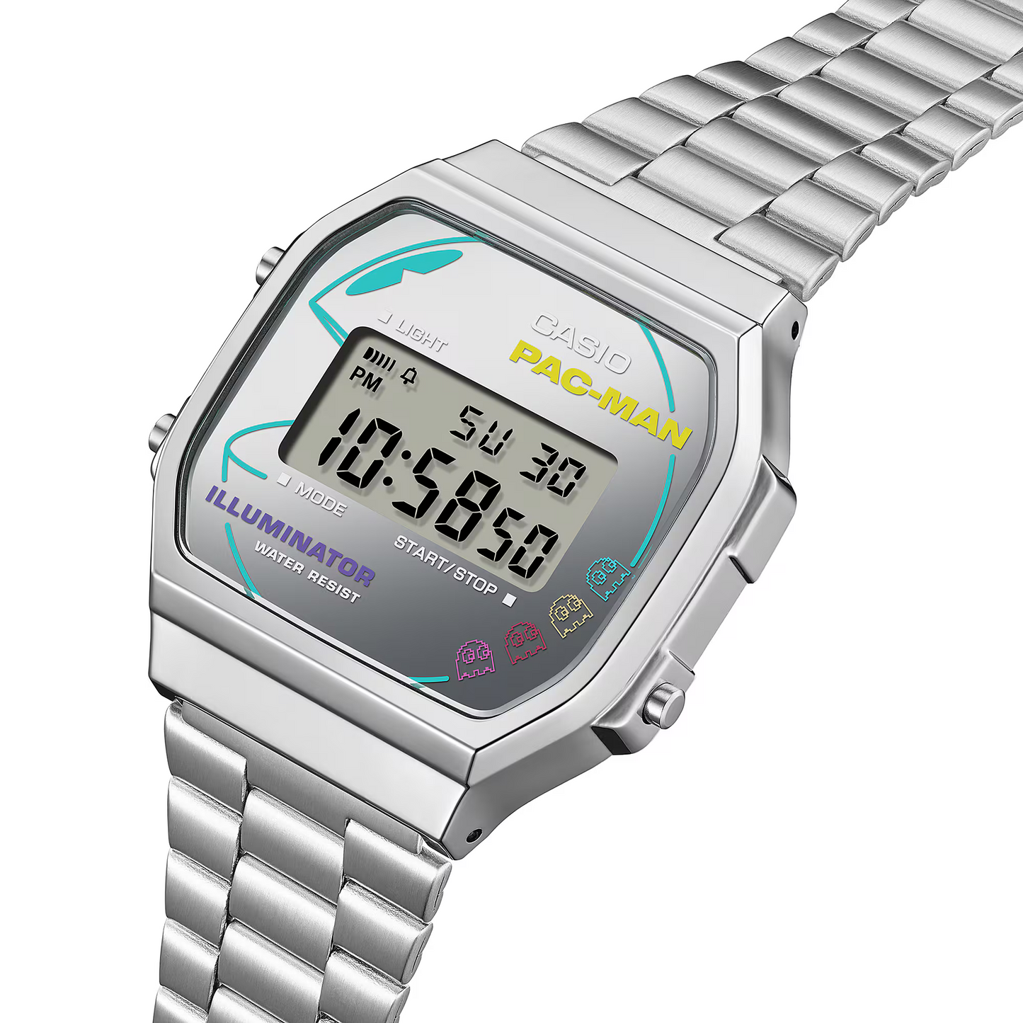 Reloj Digital Vintage PAC-MAN Plateado Casual de Hombre