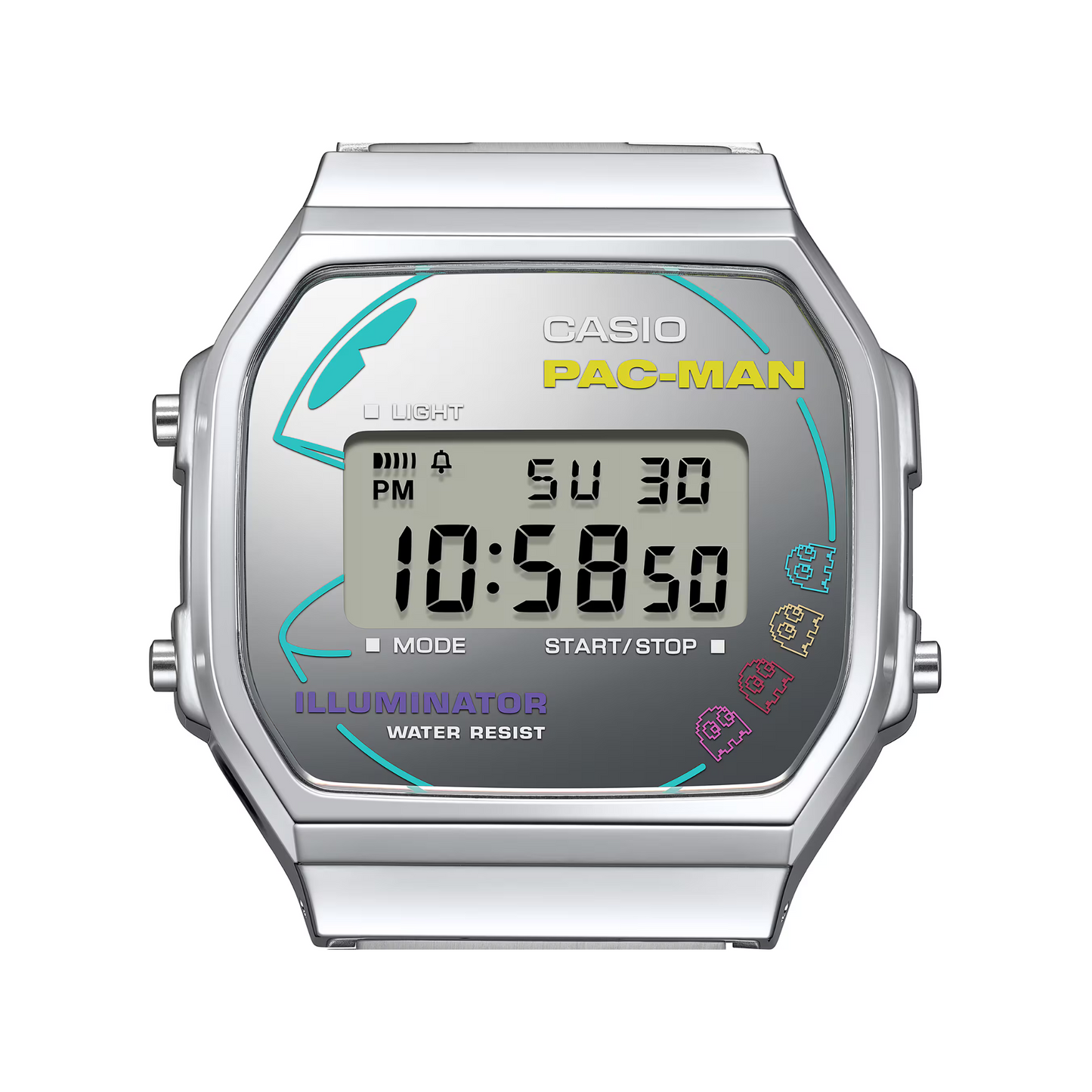 Reloj Digital Vintage PAC-MAN Plateado Casual de Hombre