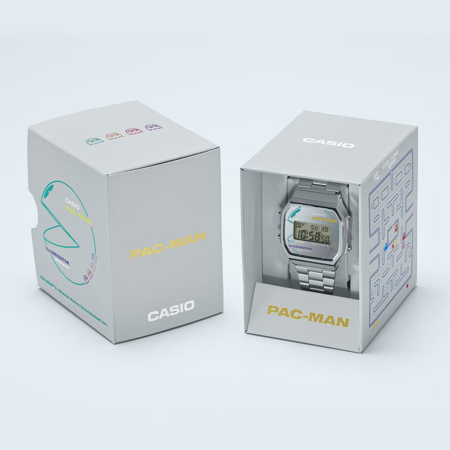 Reloj Digital Vintage PAC-MAN Plateado Casual de Hombre