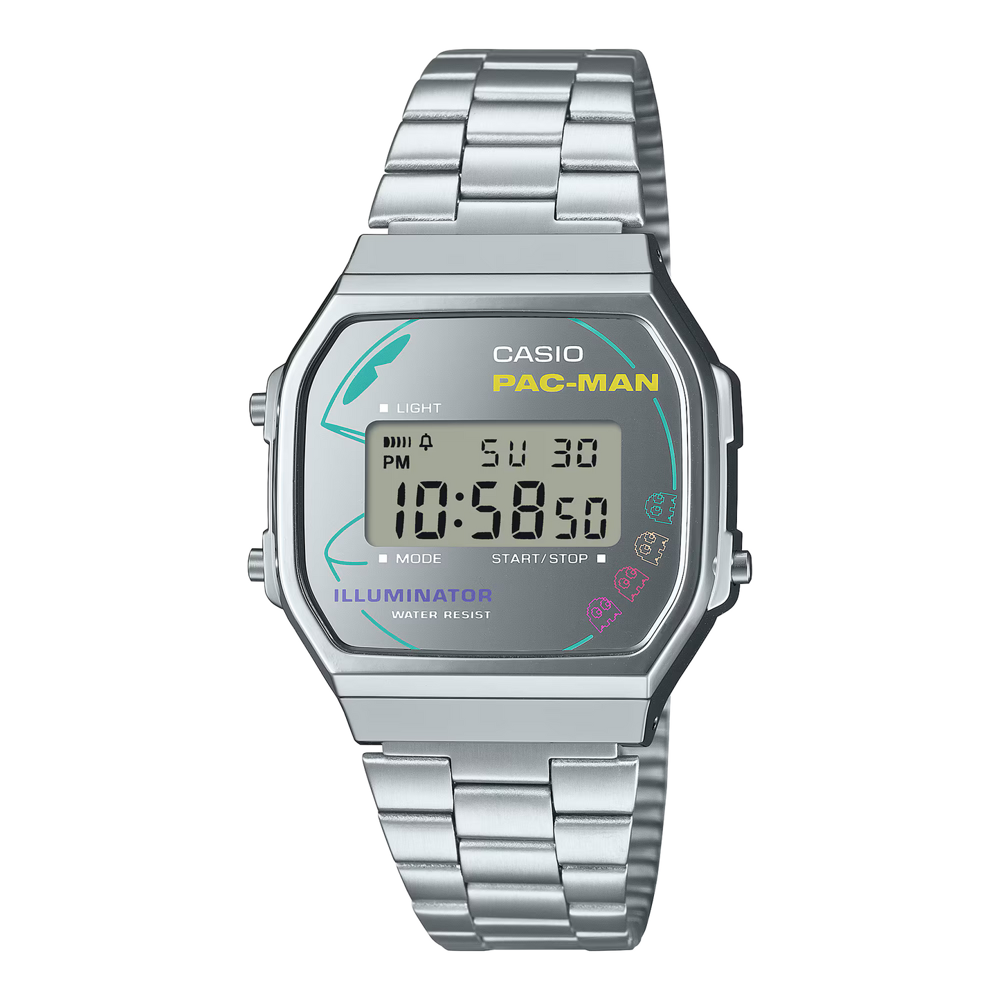 Reloj Digital Vintage PAC-MAN Plateado Casual de Hombre