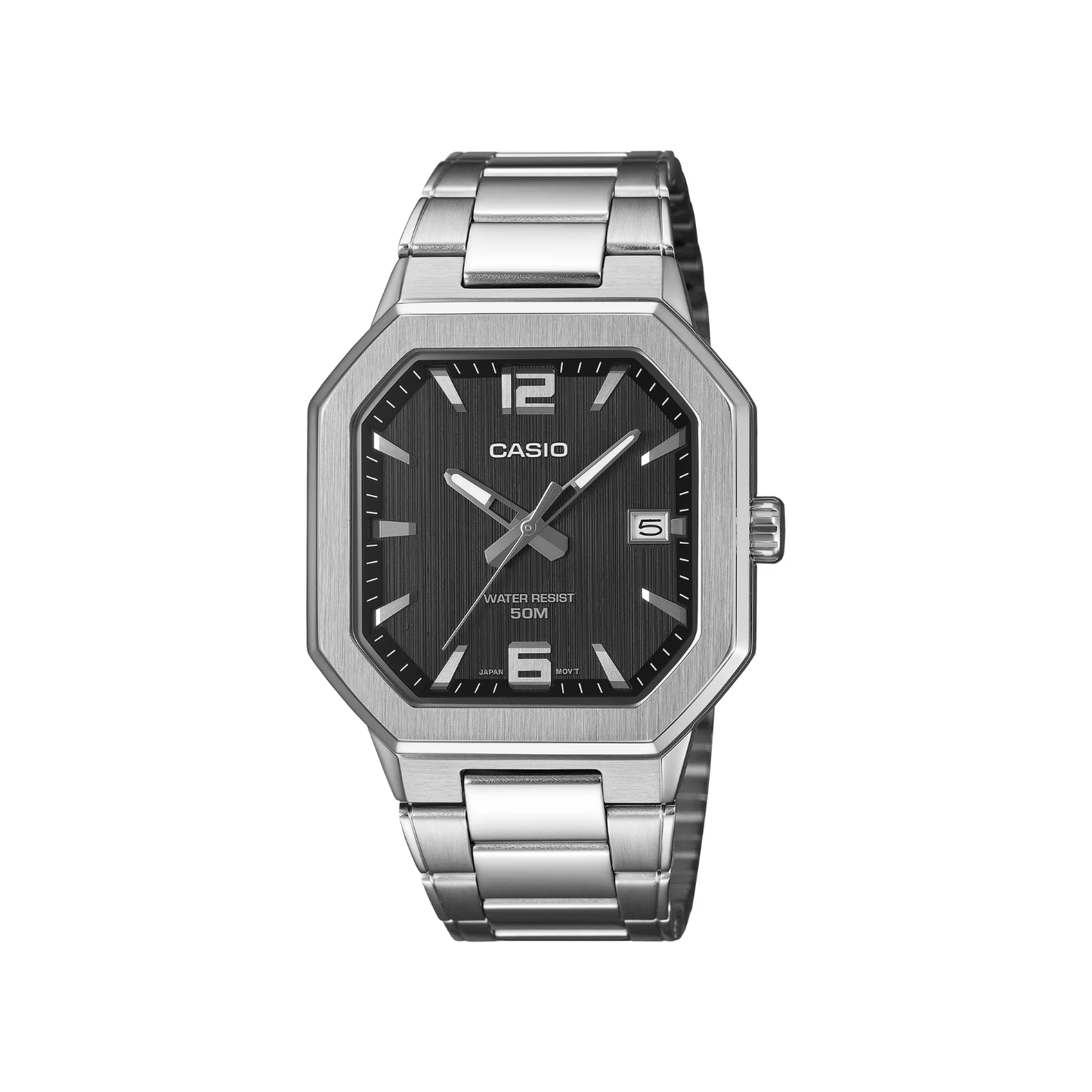 Reloj Análogo Octagonal Deportivo Plateado de Hombre