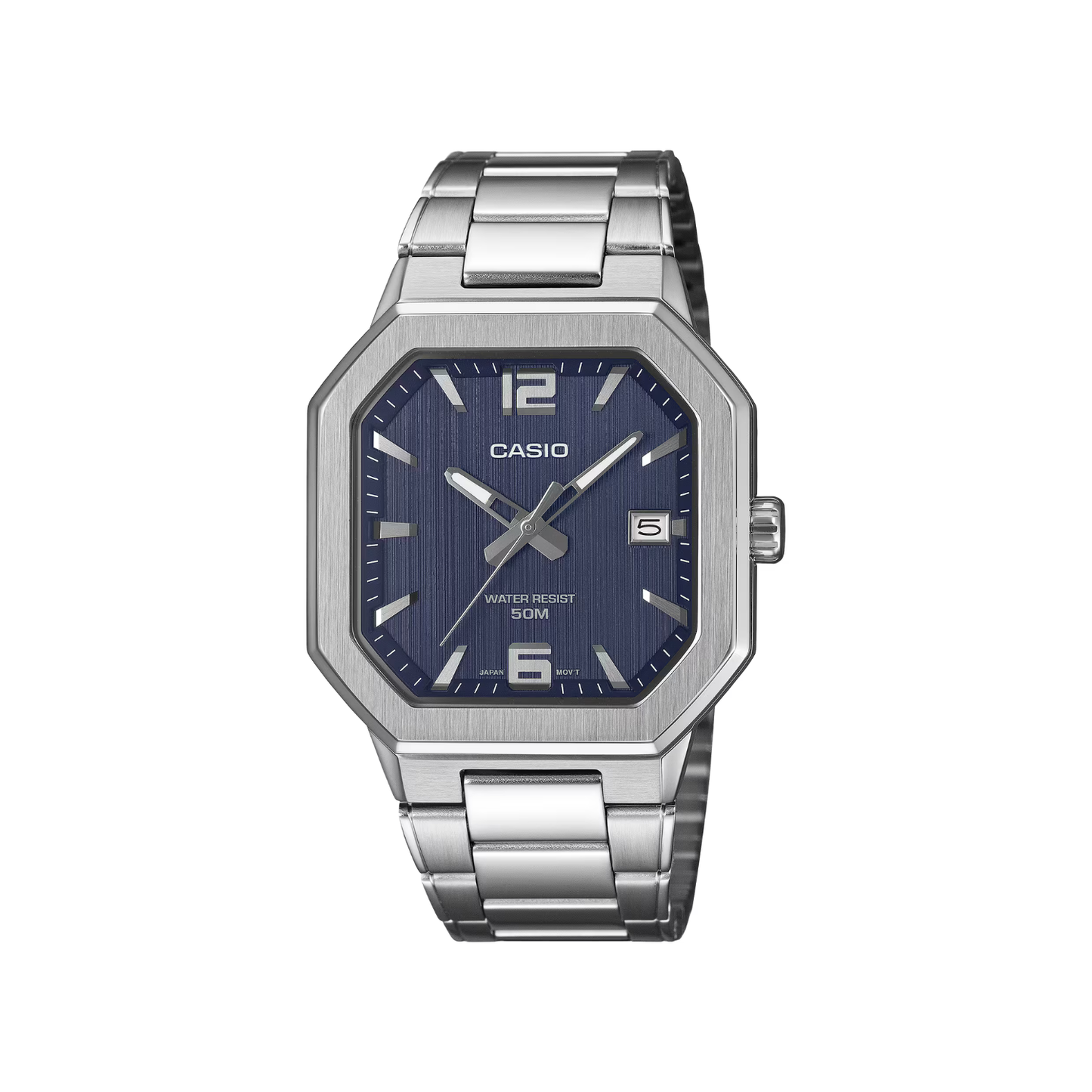 Reloj Análogo Octagonal Deportivo Plateado de Hombre