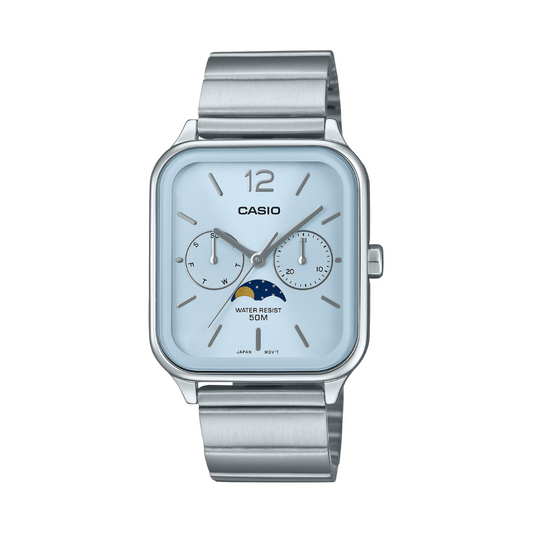 Reloj Análogo Fase Lunar Clásico Plateado de Hombre