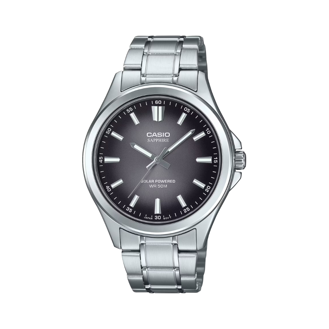 Reloj Análogo Solar Clásico Plateado de Hombre