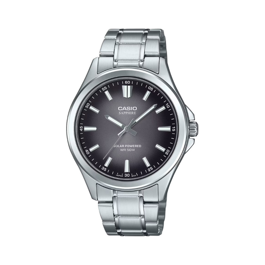 Reloj Análogo Solar Clásico Plateado de Hombre