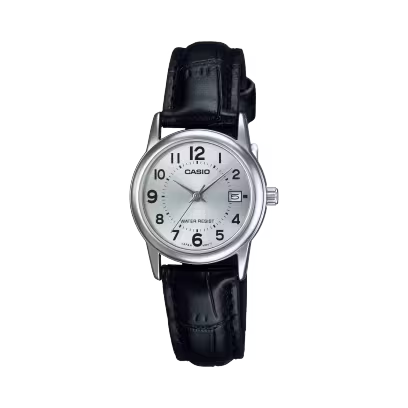 Reloj Análogo Clásico Plateado con Correa Negra de Mujer