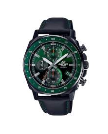 Edifice Cronografo Metal Negro Verde y Cuero Negro de Hombre EFV-600CL-3A