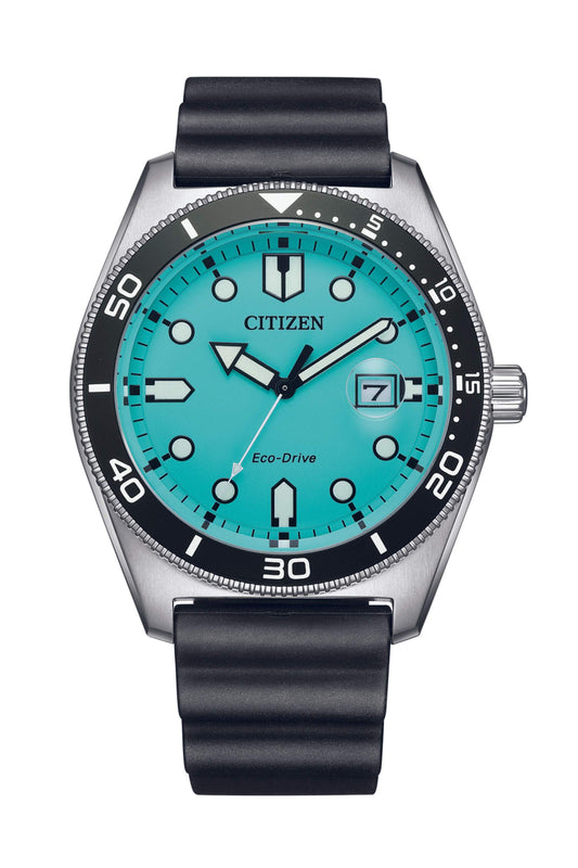 Reloj Análogo Eco Drive Diver Plateado Dial Celeste Tiffany Sport de Hombre