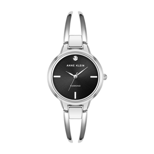 Reloj Plateado y Negro Análogo de Mujer