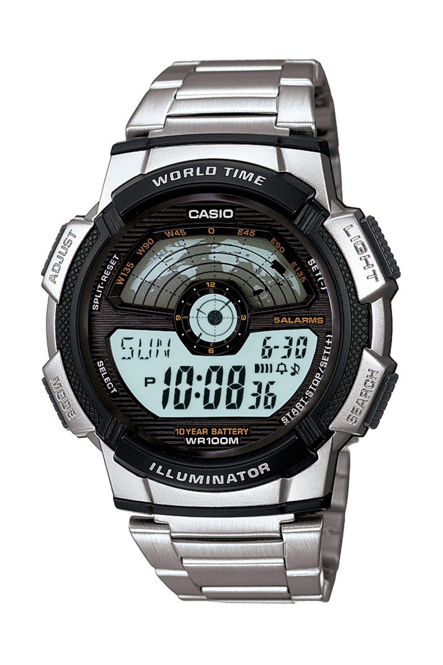 Reloj Digital Illuminator World Time Ejecutivo Plateado de Hombre