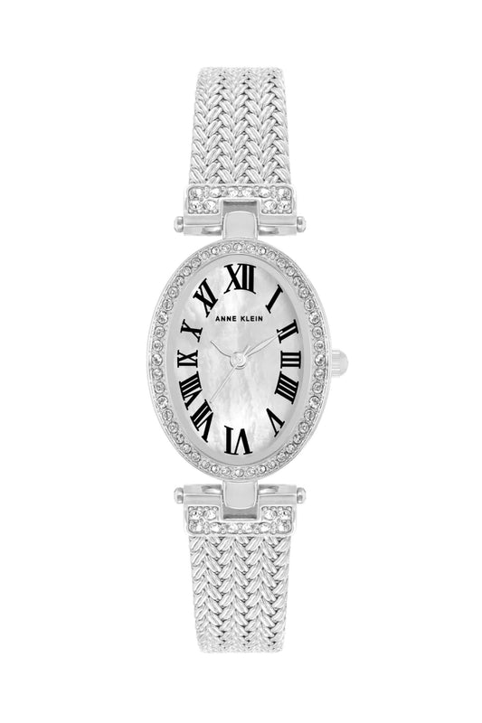 Reloj Análogo Oval Crystal Mesh  Casual Plateado de Mujer