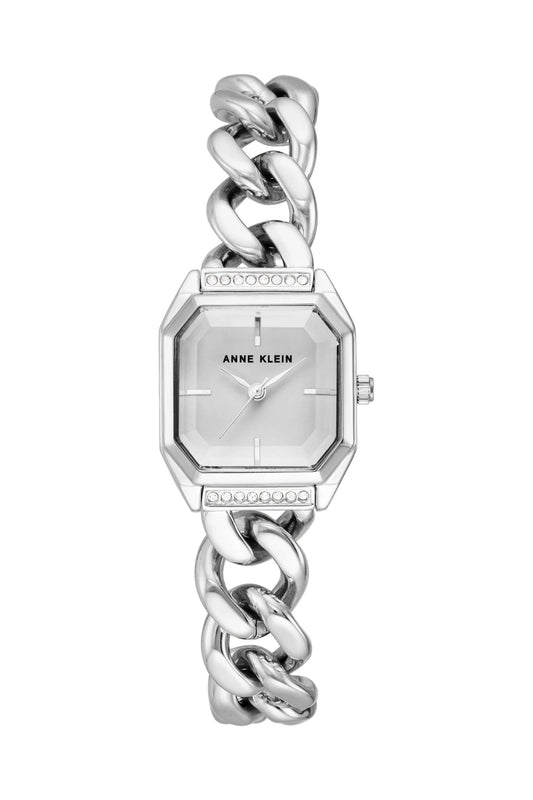 Reloj Análogo Crystal Octagonal  Casual Plateado de Mujer