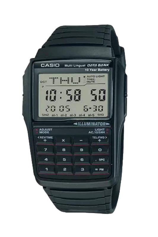 Reloj Digital Data-Bank Illuminator Calculadora Multilenguaje Casual Negro de Hombre