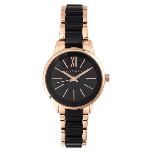 Reloj Negro y Oro Rosa Análogo de Mujer