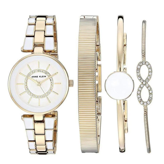 Set de Reloj Dorado Análogo de Mujer