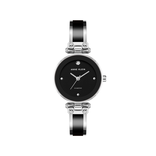 Reloj Plateado y Negro Análogo de Mujer