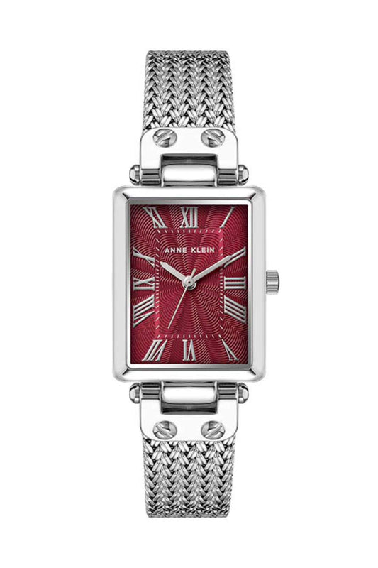 Reloj Análogo Rectangular Mesh  Ejecutivo Plateado de Mujer