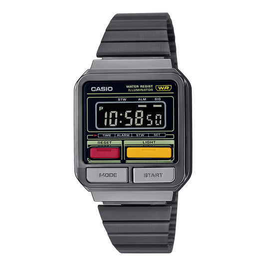 Reloj Digital Retrofuturista Gunmetal Vintage Plateado de Hombre