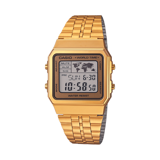 Reloj Digital World Time Vintage Dorado de Hombre