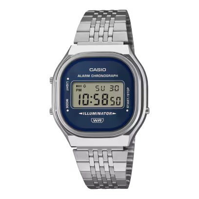 Reloj Digital Vintage Plateado con Azul Unisex