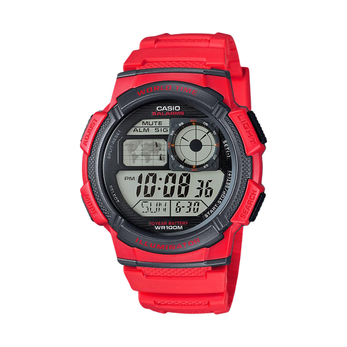 Reloj Digital Illuminator World Time Sport Rojo de Hombre