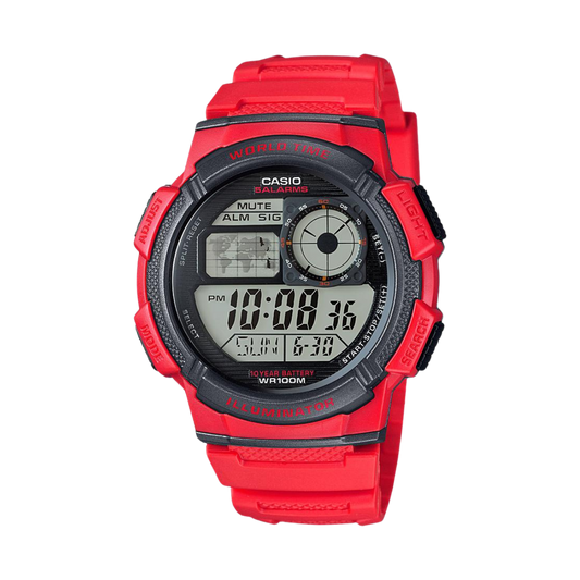 Reloj Digital Illuminator World Time Sport Rojo de Hombre