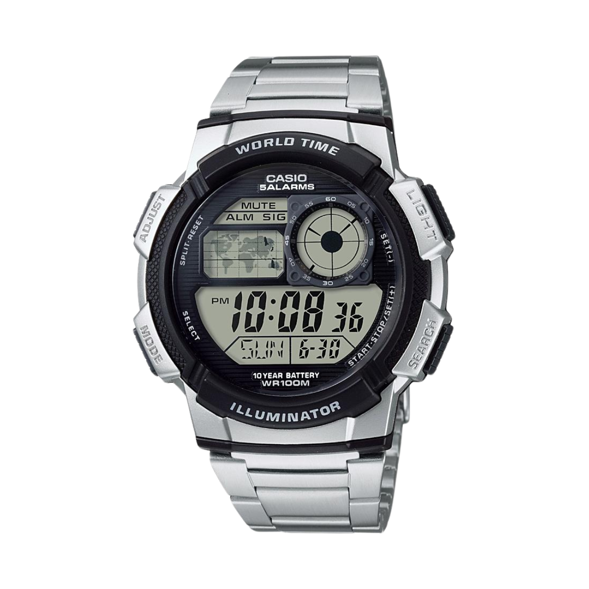 Reloj Digital Illuminator World Time Sport Plateado de Hombre