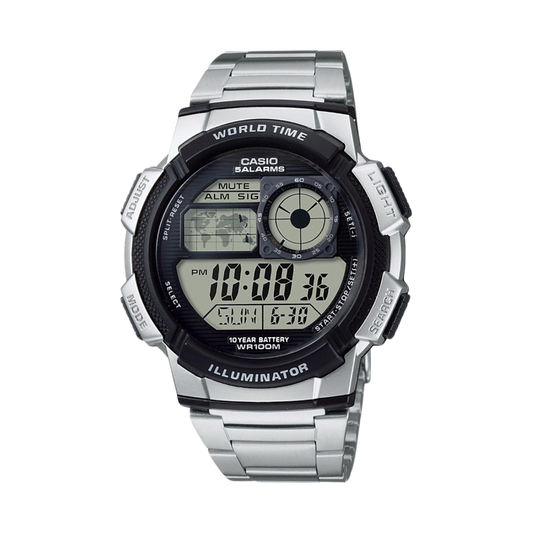 Reloj Digital Illuminator World Time Sport Plateado de Hombre