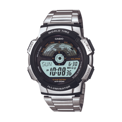 Reloj Digital Illuminator World Time Ejecutivo Plateado de Hombre