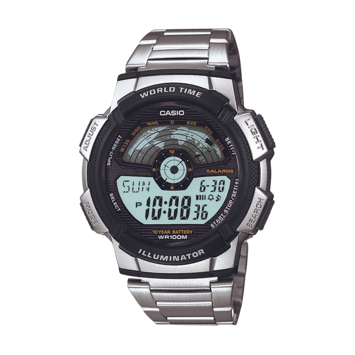 Reloj Digital Illuminator World Time Ejecutivo Plateado de Hombre