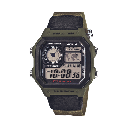 Reloj Digital Illuminator World Time Casual Verde de Hombre