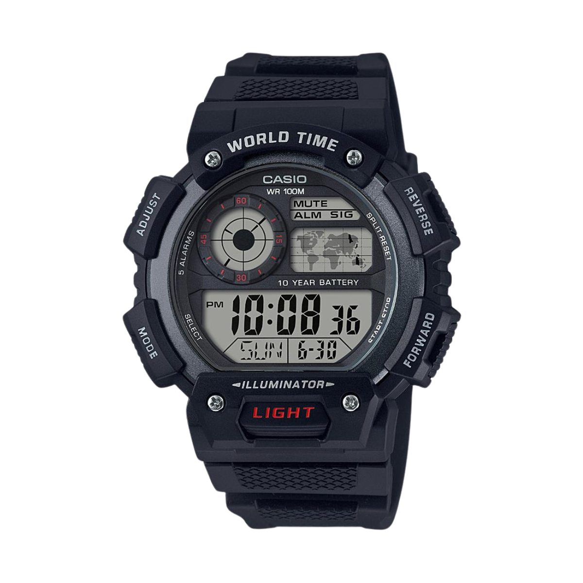 Reloj Digital Illuminator World Time Casual Negro de Hombre