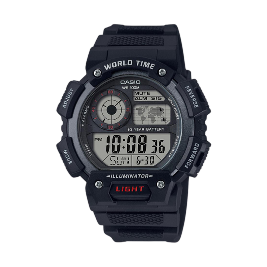 Reloj Digital Illuminator World Time Casual Negro de Hombre