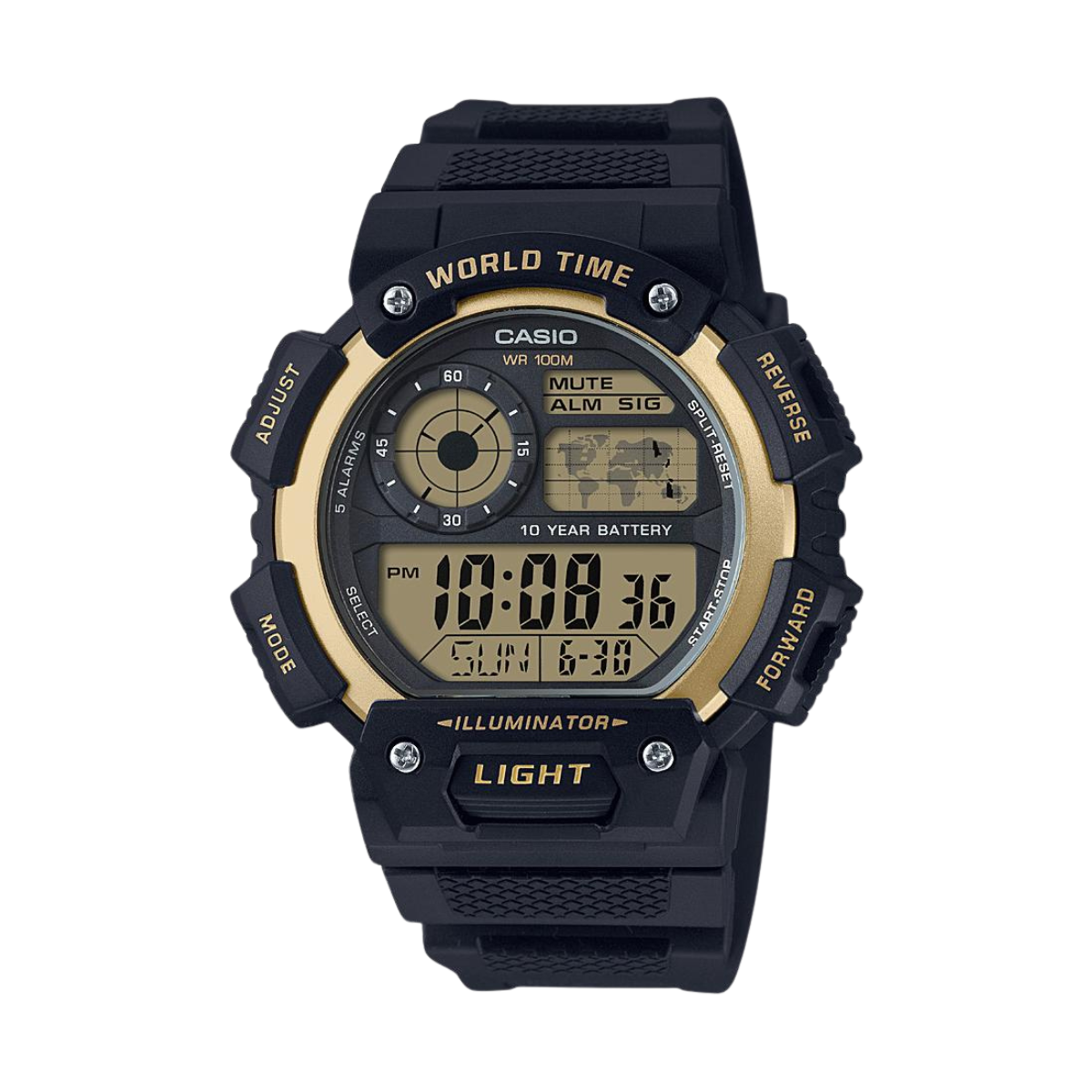 Reloj Digital Illuminator World Time Casual Negro de Hombre