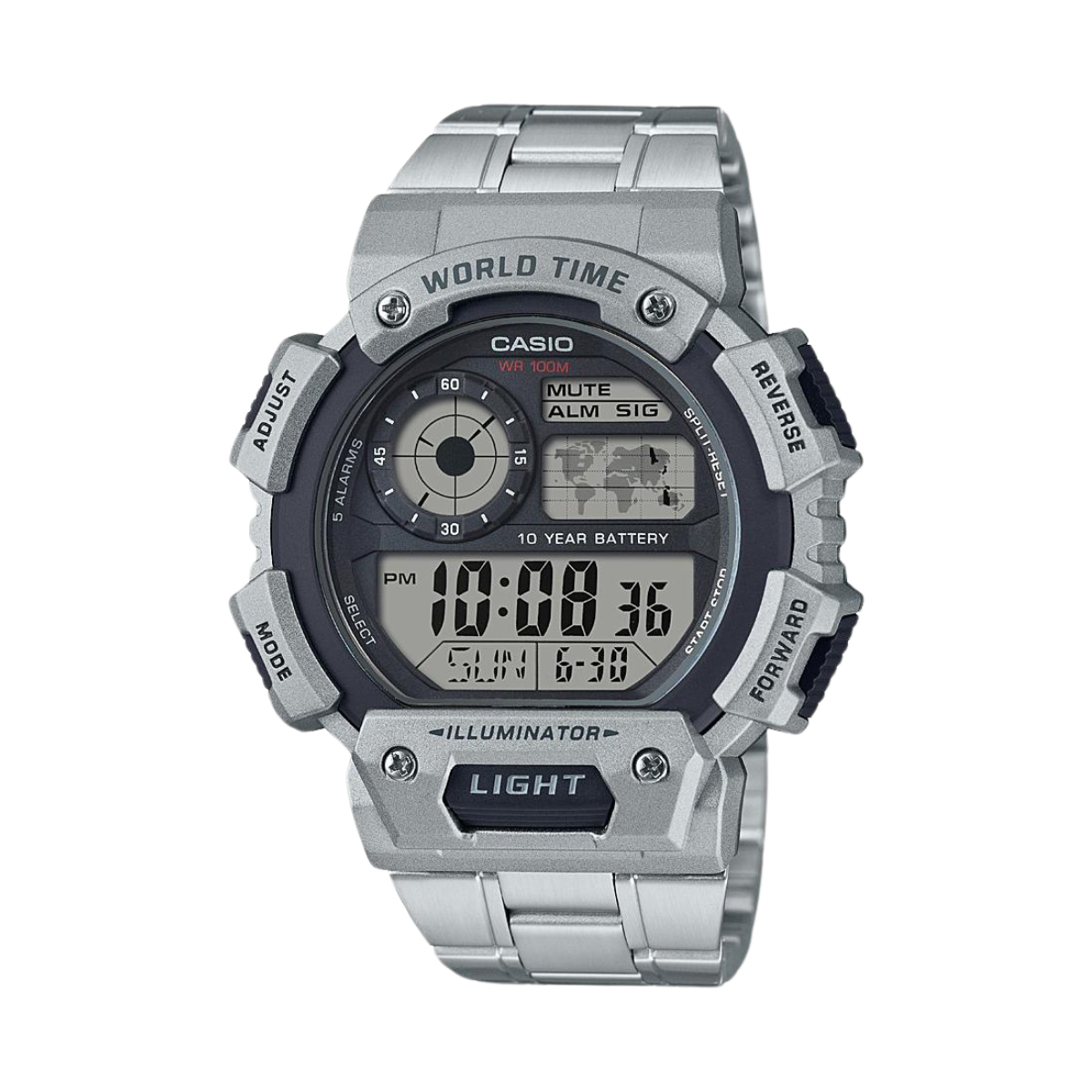 Reloj Digital Illuminator World Time Casual Gris de Hombre