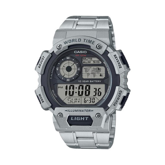 Reloj Digital Illuminator World Time Casual Gris de Hombre