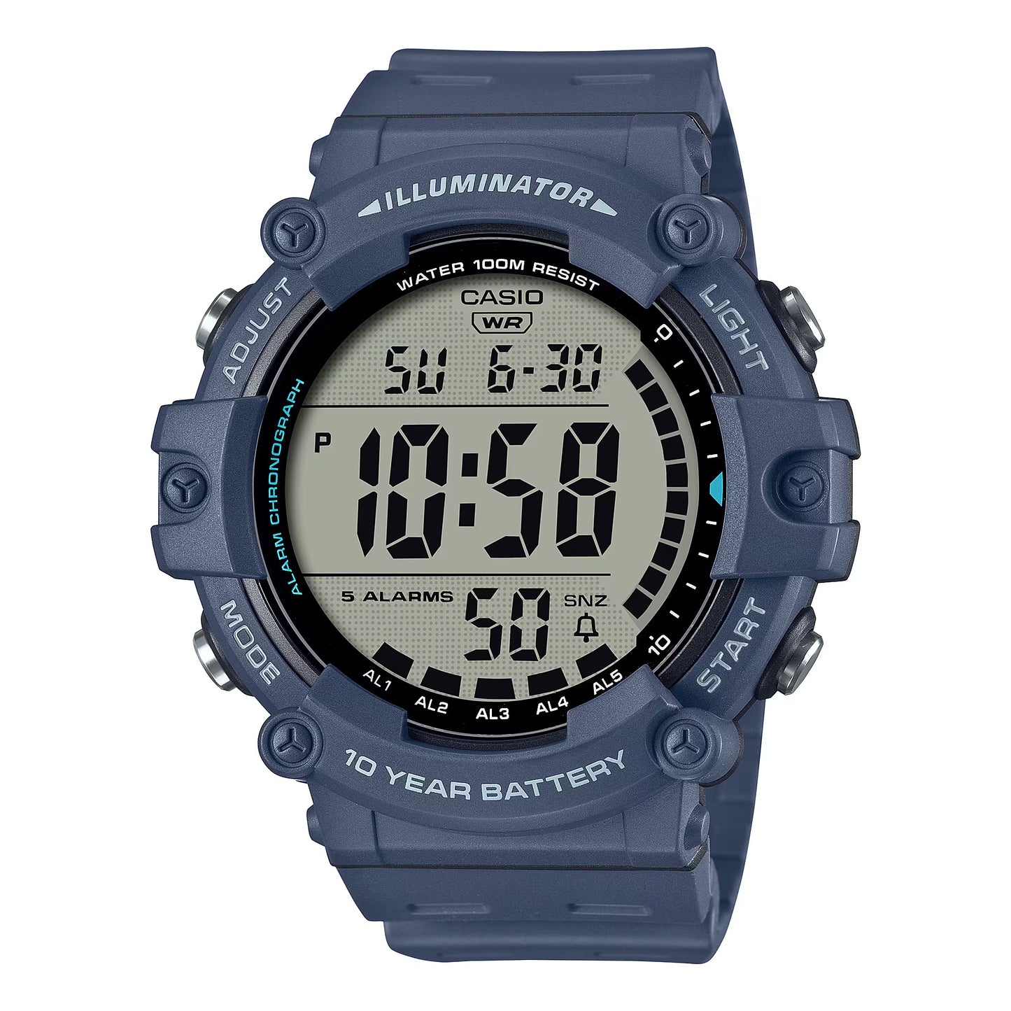 Reloj Digital Illuminator Wide-Face Casual Azul de Hombre