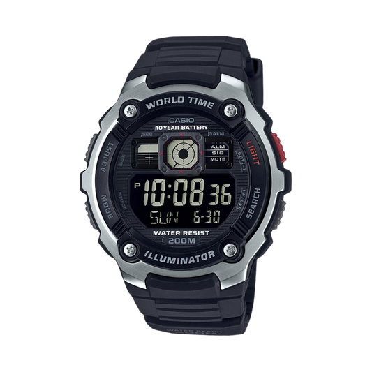 Reloj Digital Illuminator World Time Casual Negro de Hombre