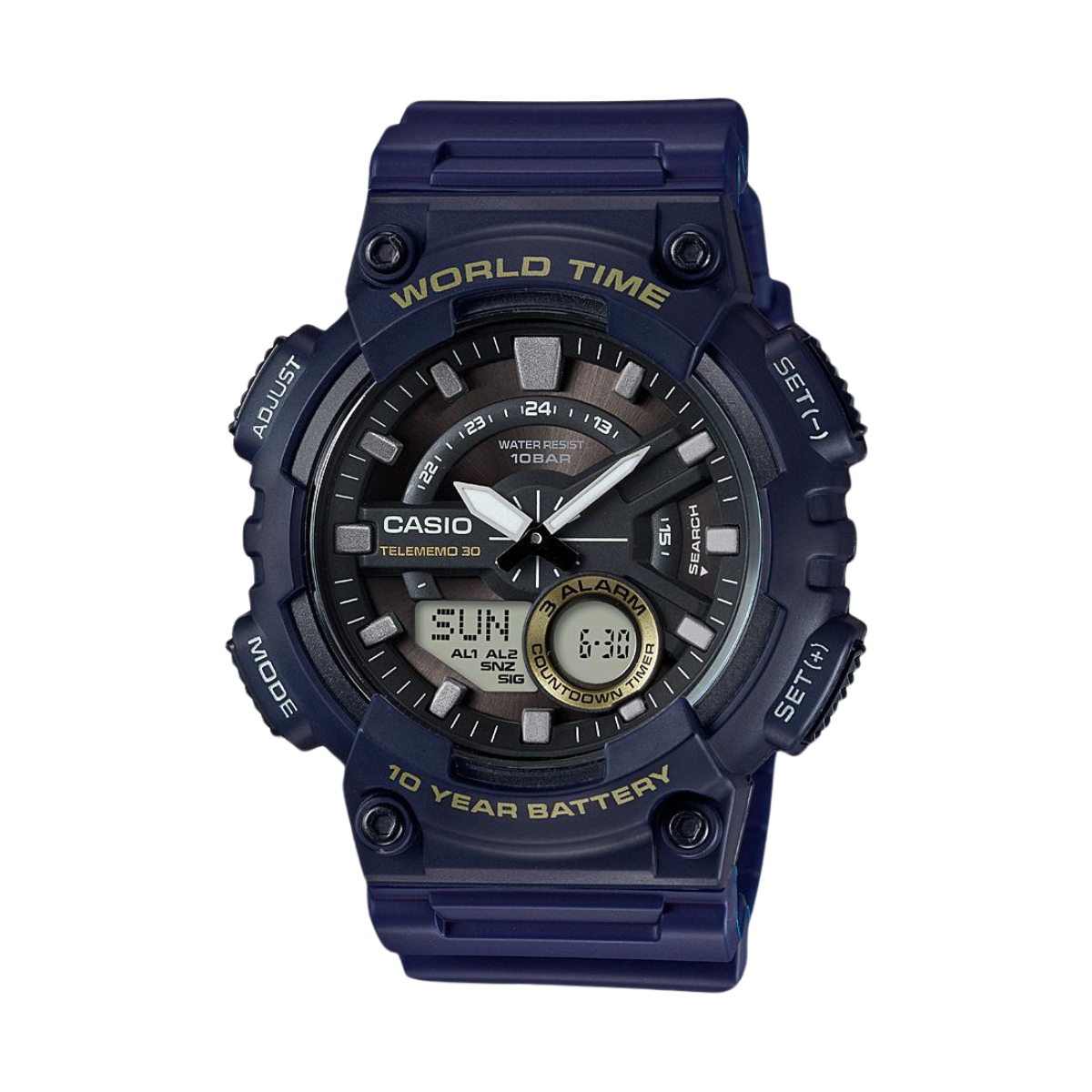 Reloj Análogo-Digital World Time Telememo Casual Azul de Hombre